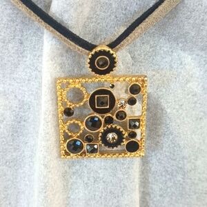 Lia Sophia gold tone faux stone onyx and zirconia  adjustable choker necklace